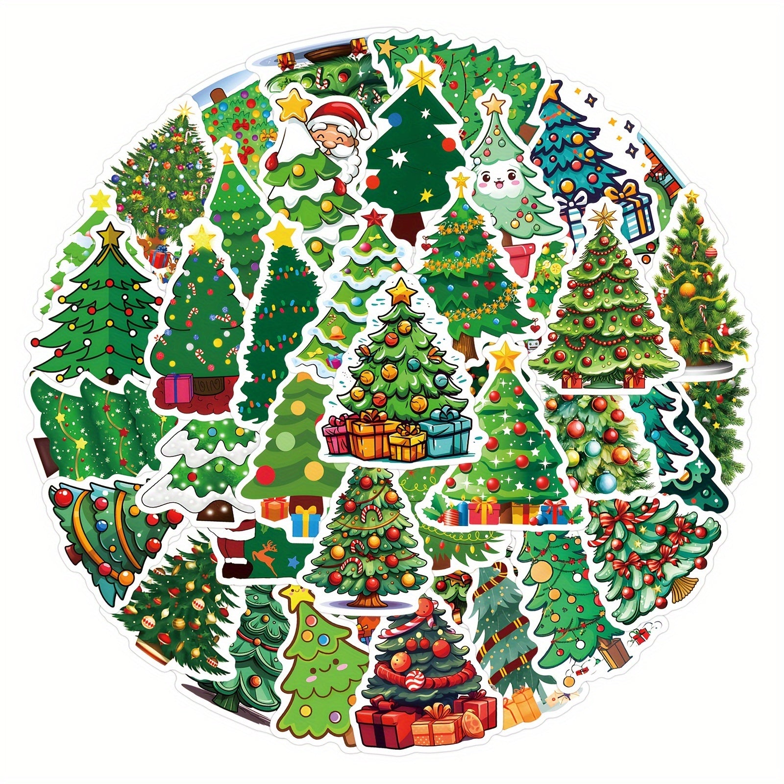 55pcs Cartoon Christmas Tree Vinyl Stickers with Santa Ornaments for Phone