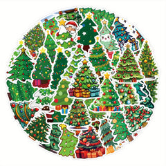 55pcs Cartoon Christmas Tree Vinyl Stickers with Santa Ornaments for Phone