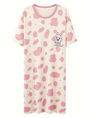 Bunny Print Lounge Dresses & Comfy Short Sleeve Home Dress Women's Loungewear