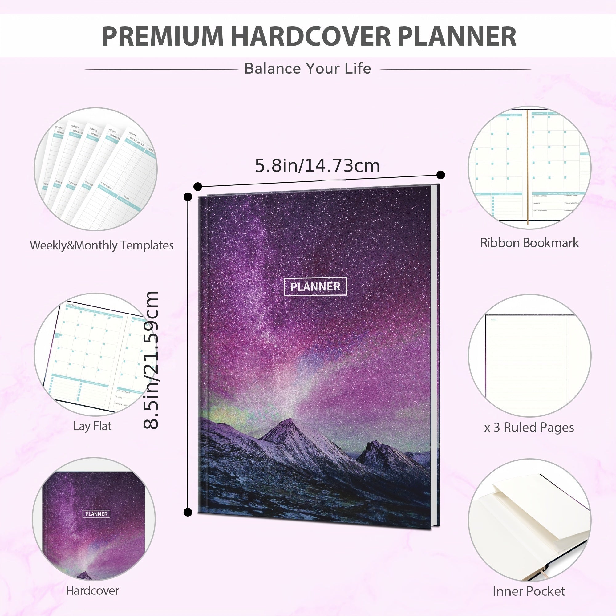 Undated Weekly & Monthly Planner Hardcover Organizer Notebook Achieve Goals