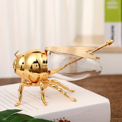 Bee Honey Jar With Spoon And Lid Metal Seasoning Bottle Retro Taste Cup