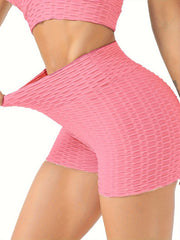 Seersucker Fabric Yoga Shorts Stretchy Honeycomb Sports Biker Short