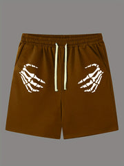Hand Pattern Active Shorts with Drawstring