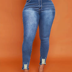Ripped Holes Skinny Jeans Slim Fit Slash Pockets High Stretch Casual Denim Pants