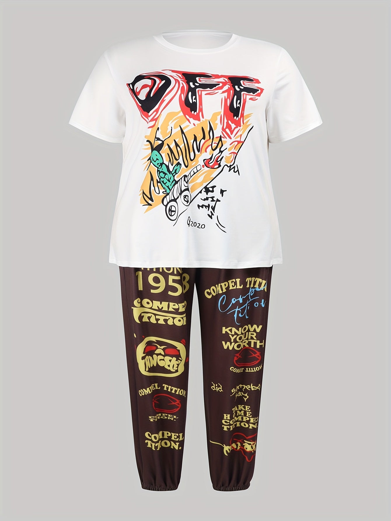 Women's Graffiti Print Tee & Joggers Set