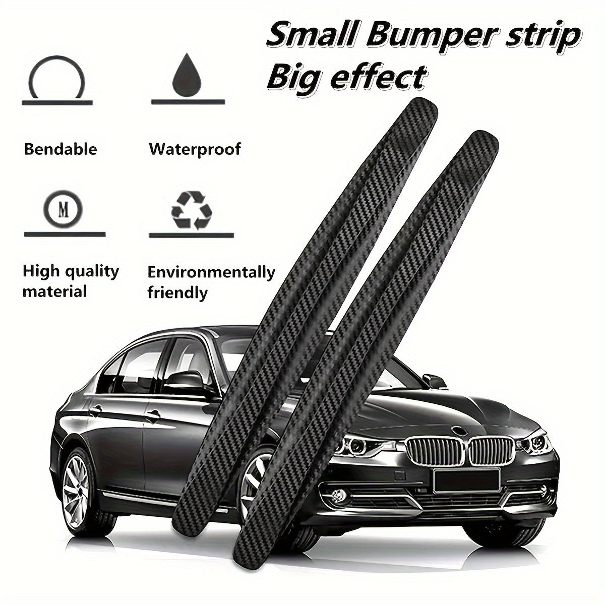 2pcs Car Anti-collision Strip Front Rear Bumper Carbon Fiber Soft Rubber
