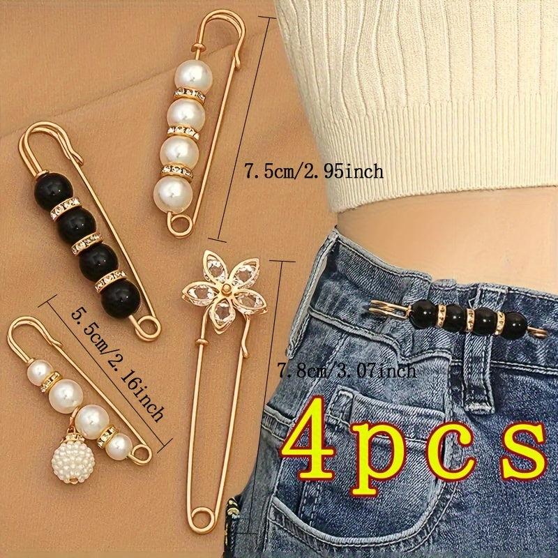 8pcs Pearl Flower Brooch Pins Safety Pin Waist Buckle