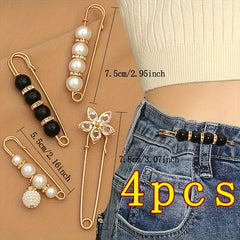 8pcs Pearl Flower Brooch Pins Safety Pin Waist Buckle