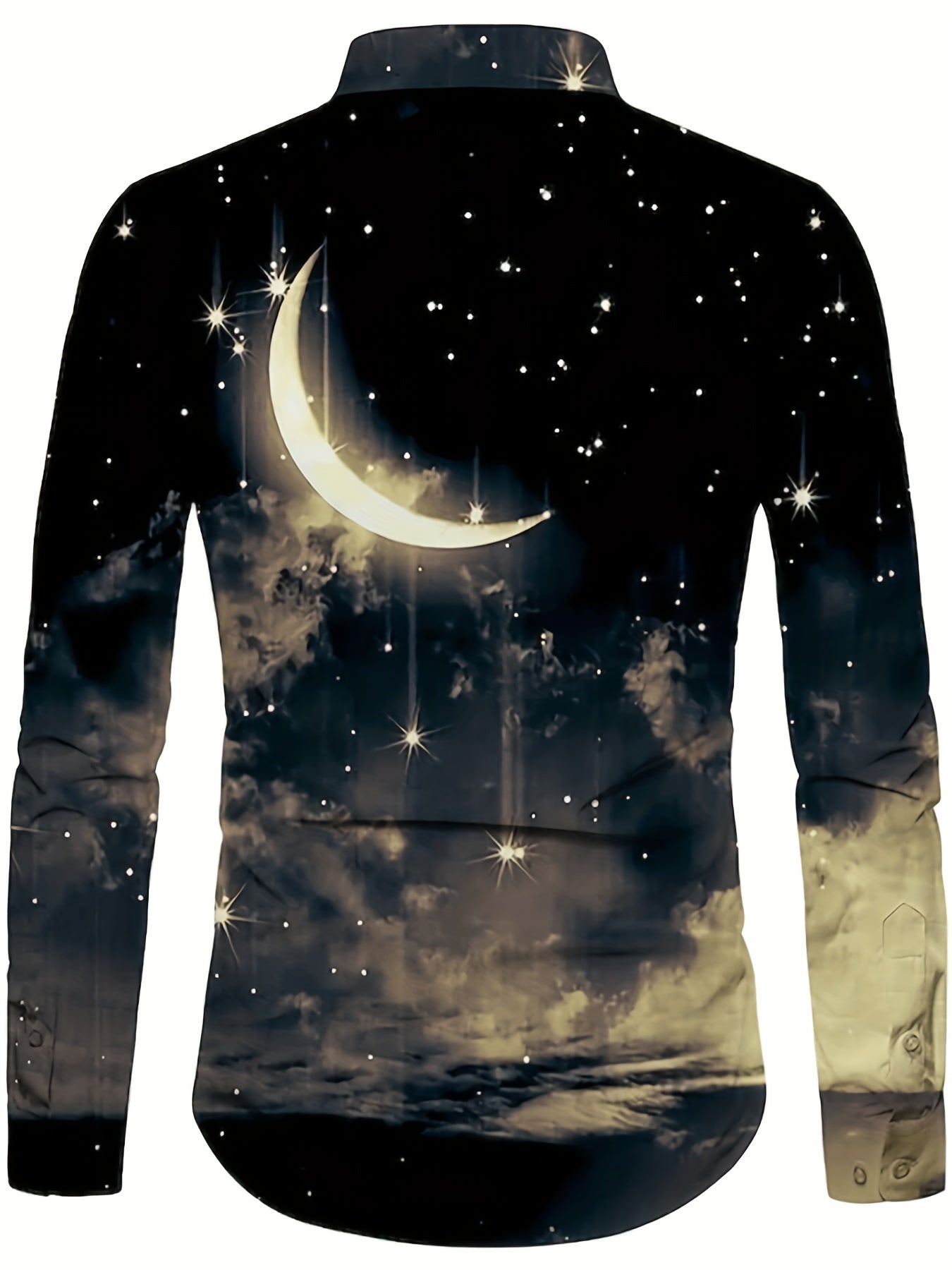 Moon & Star Pattern Men s Long Sleeve Shirt