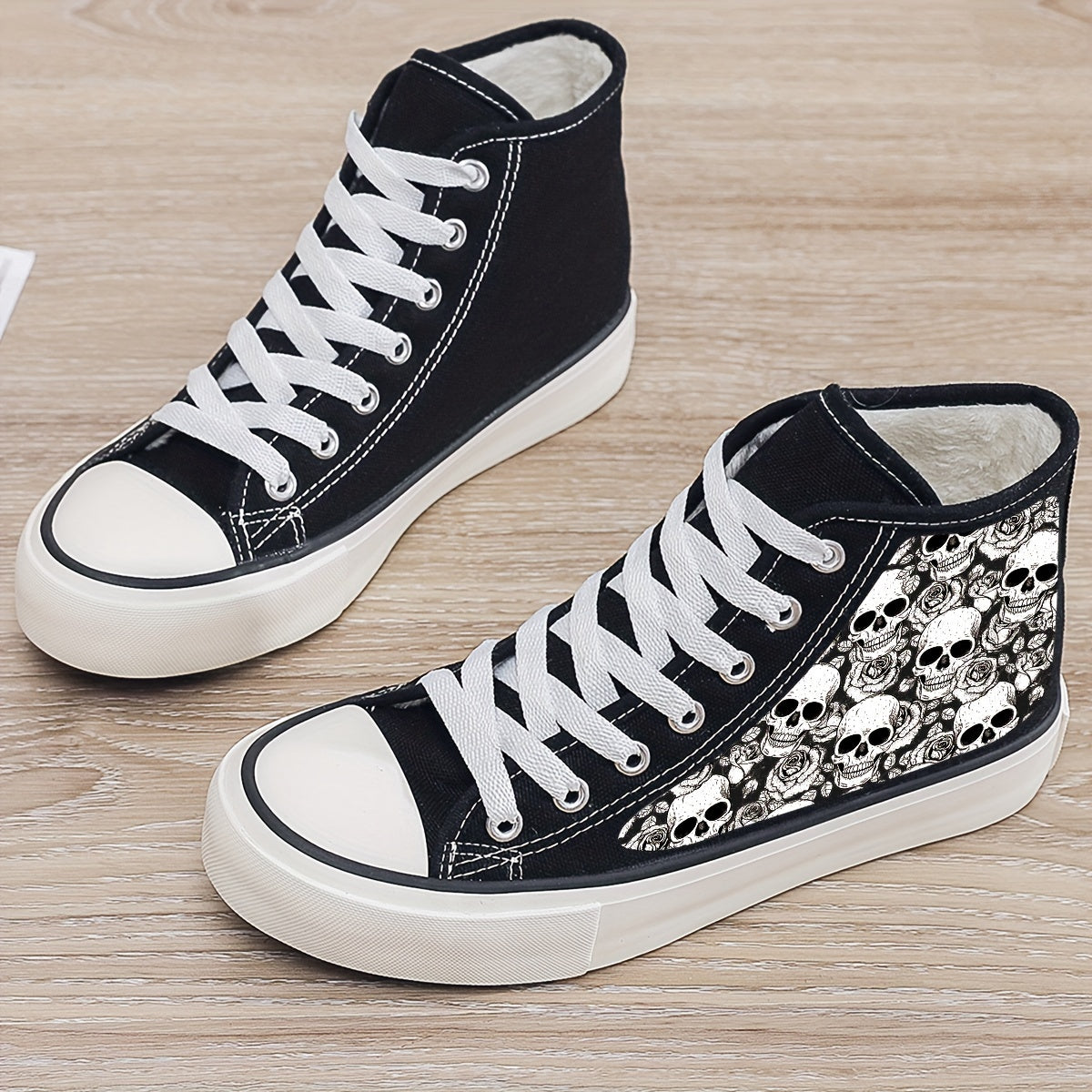 Girl's High Top Skull Pattern Skate Shoes Warm Plush Lining