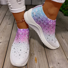 Women's Rhinestone Platform Sneakers Casual Slip-On Shoes