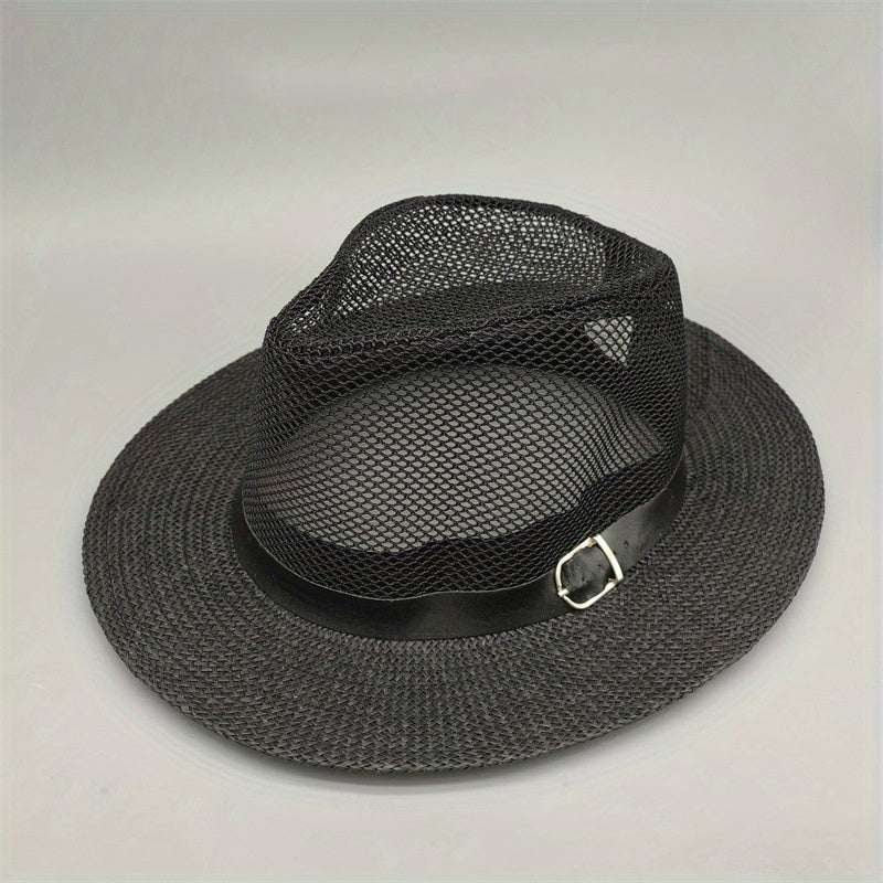 Mesh Hollow Fedora Belt Sun Hat Unisex Outdoor Beach Hats