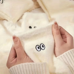 5 Pairs Women's Embroidered Plush Mid Calf Socks