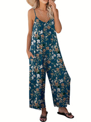 Graphic Print Wide Leg Jumpsuit Spaghetti Strap Sleeveless