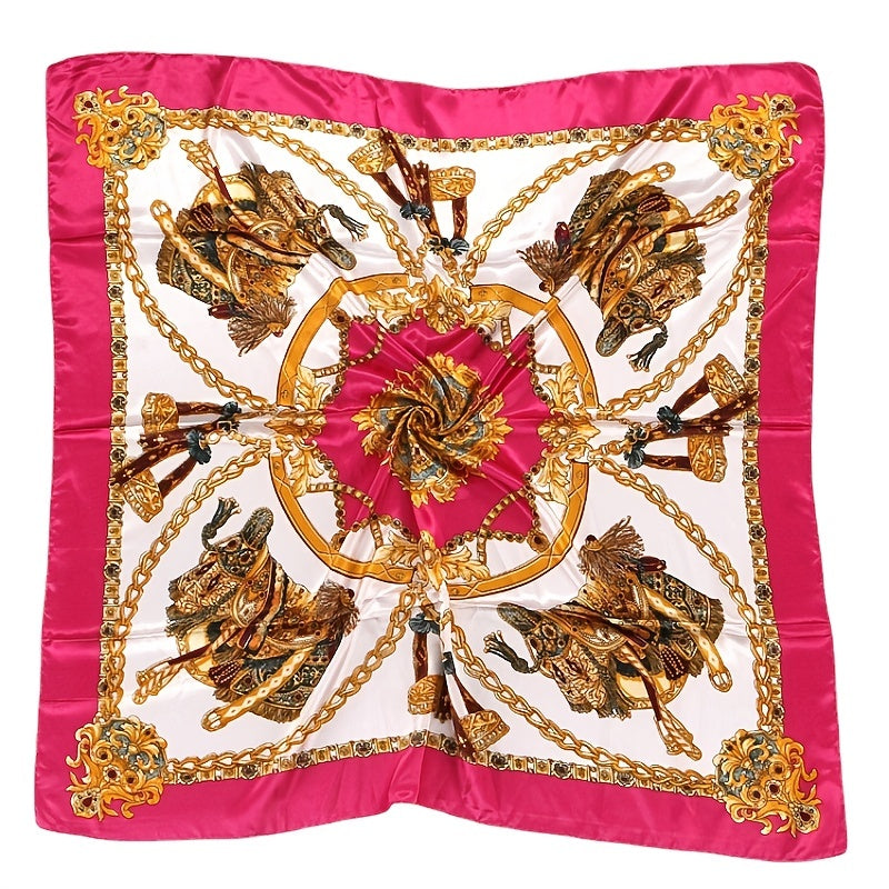 Vintage Square Scarf Carriage Chain Print Shawl