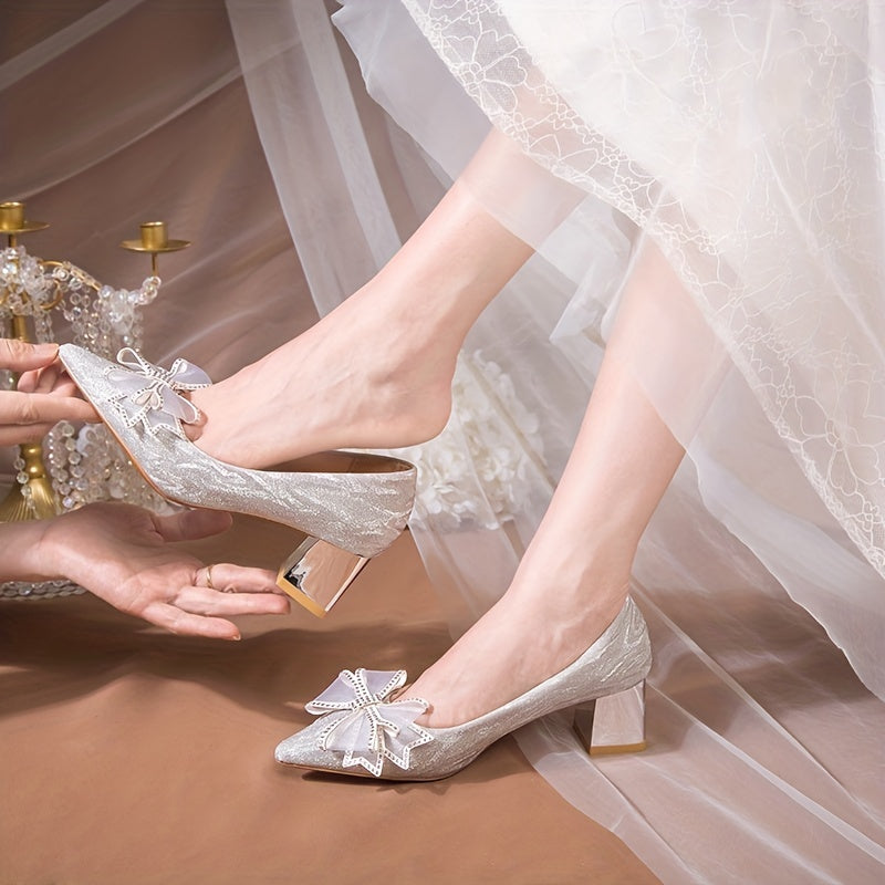 Glitter Low Heel Pumps Women's Wedding Party Shoes