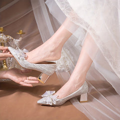 Glitter Low Heel Pumps Women's Wedding Party Shoes