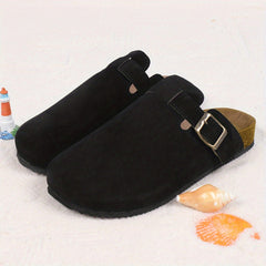 Casual Buckle Strap Mules - Women's Suede Clogs