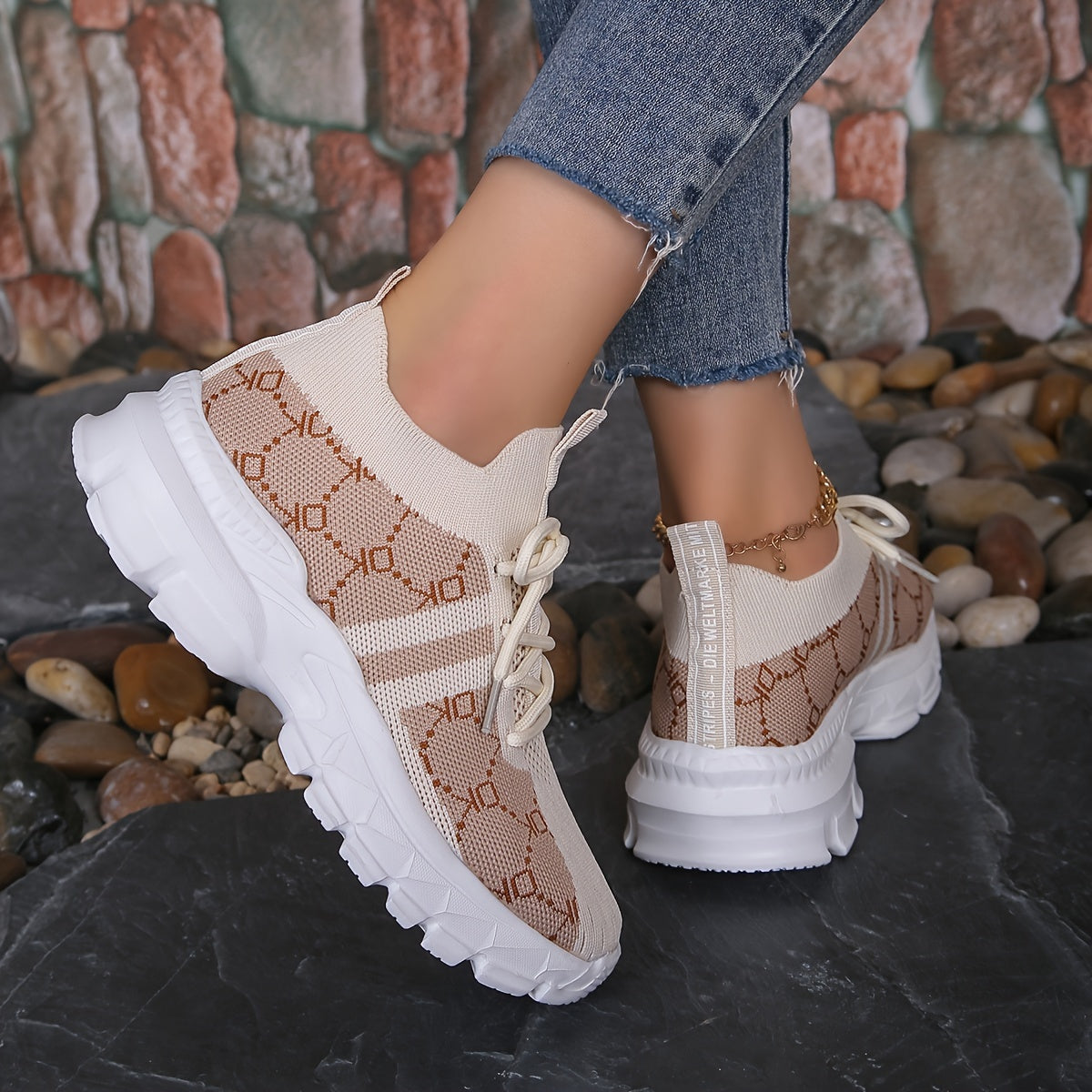 Women's Graphic Running Shoes Shock Absorption Chunky Sneakers