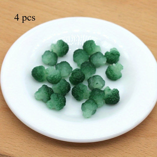4pcs Mini Broccoli & Vegetable Set Realistic Faux Floral PVC Doll House Decor