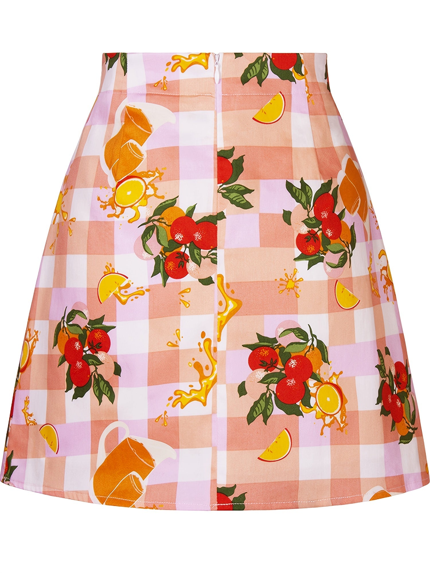 Fruit Print Zip Back Skirt Casual Skirt for Spring & Summer Women's Clothing