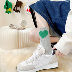 6 Pairs Heart Print Mid Tube Socks Women's Stockings