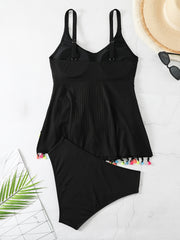 Modest Tankini Set Ribbed Knit V Neck Cami Top & Panty Swimsuit