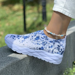 Floral Print Sock Sneakers Rhinestone Slip On Low Top Shoes