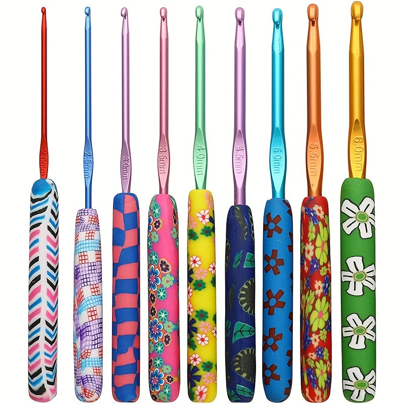 9pcs Aluminum Crochet Hooks Set Floral Crochet Kit for Beginners