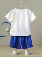Boys Letter & Bear Casual Outfit Round Neck T shirt & Shorts