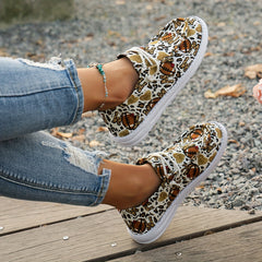 Leopard Rugby & Love Heart Graffiti Flat Shoes Women Slip On Casual