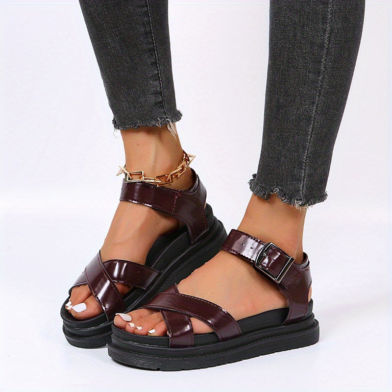 Women's Crisscross Strap Platform Sandals Ankle Buckle Comfort Summer Sandals