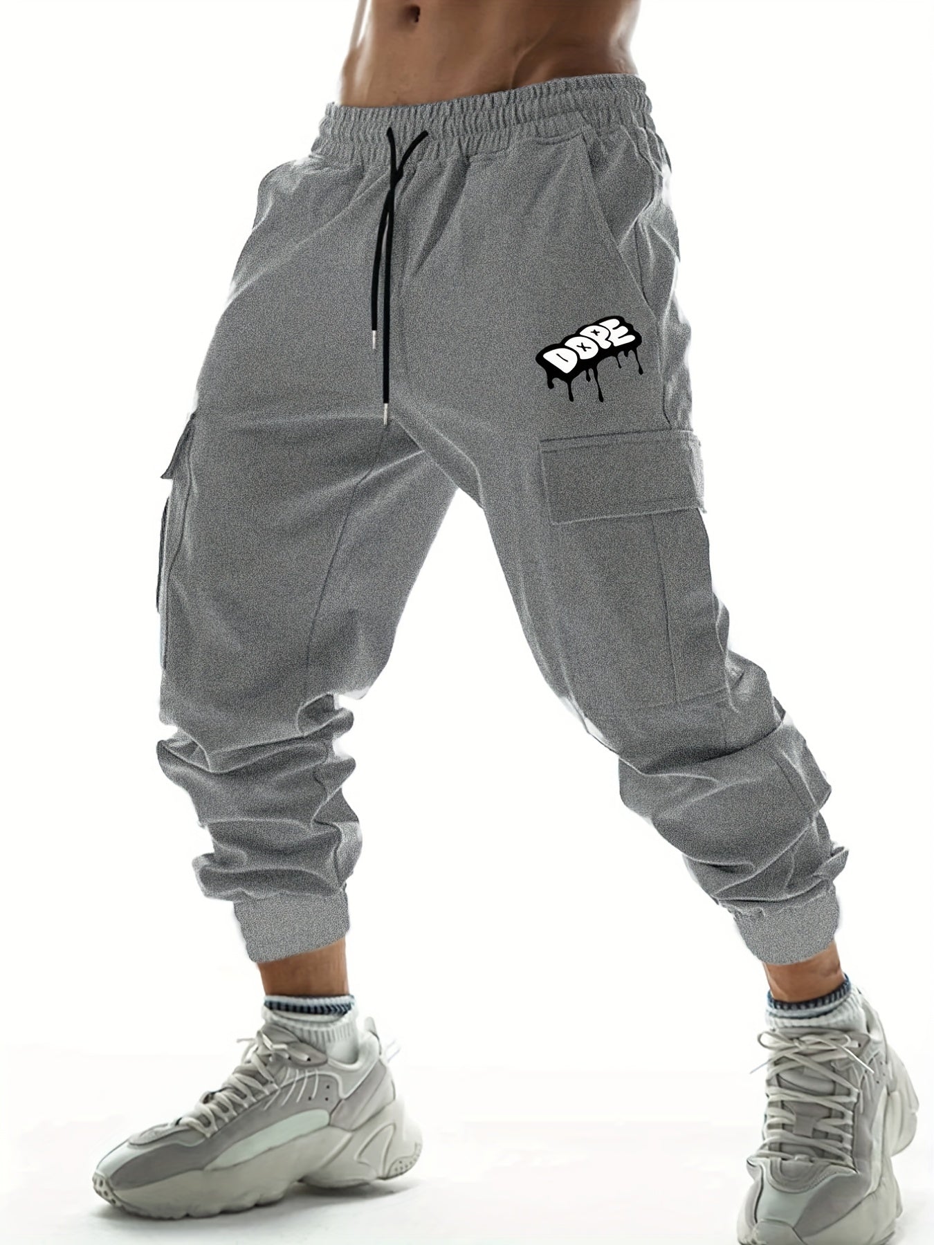 Men's Letter Print Cargo Pants with Drawstring Joggers