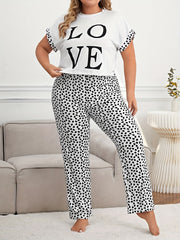 Loungewear Set: Graphic Tee & Heart Print Pants Pajama