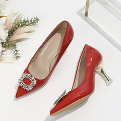 Rhinestone Stiletto Heels Faux Leather Pumps