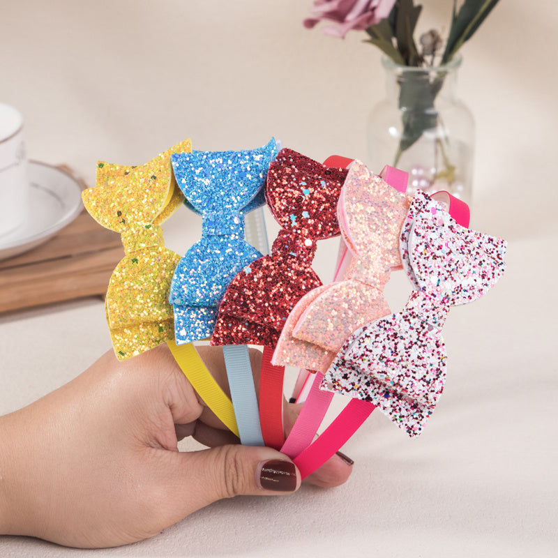 5pcs Girls Glitter Bow Head Hoops Hairbands Hair Accessories Set