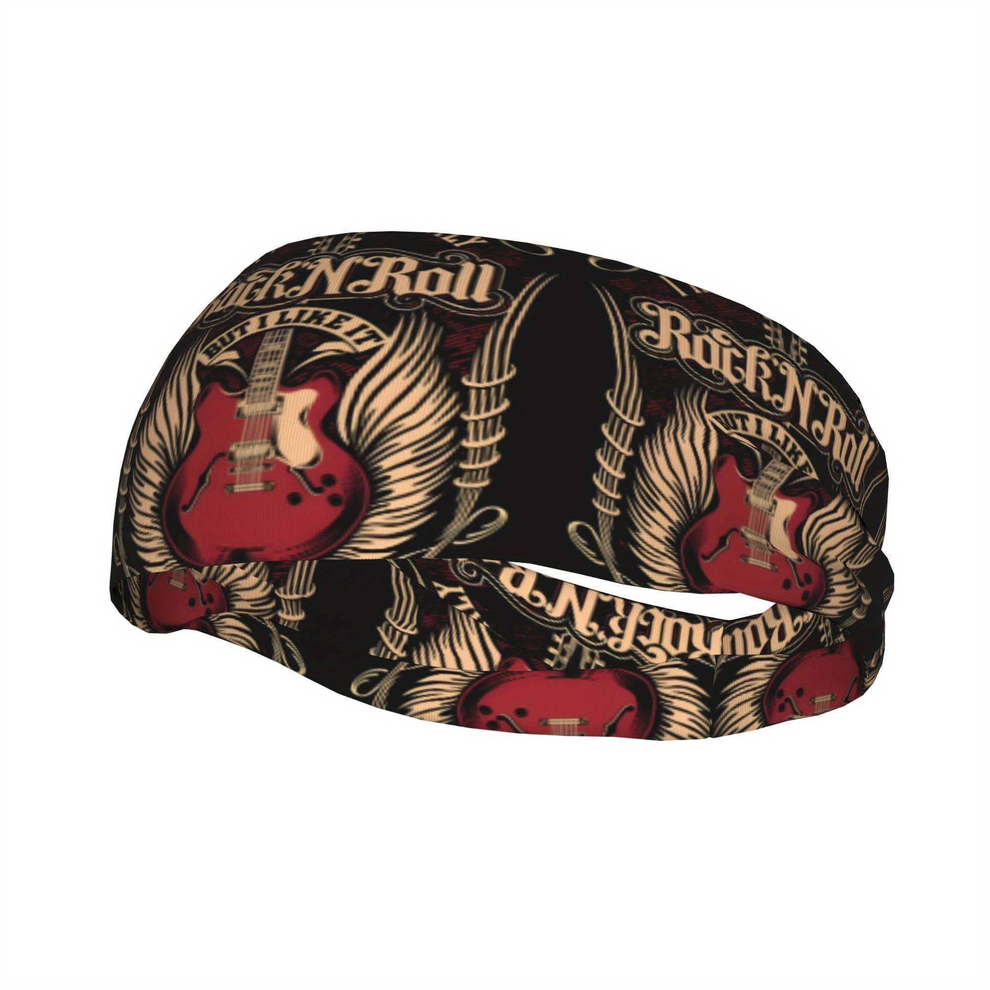 Retro Rock 'n' Roll Graphic Sports Headband Red Vintage Guitar Wings