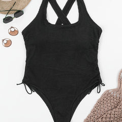 Sexy One Piece Swimsuit Ruched Crisscross Back