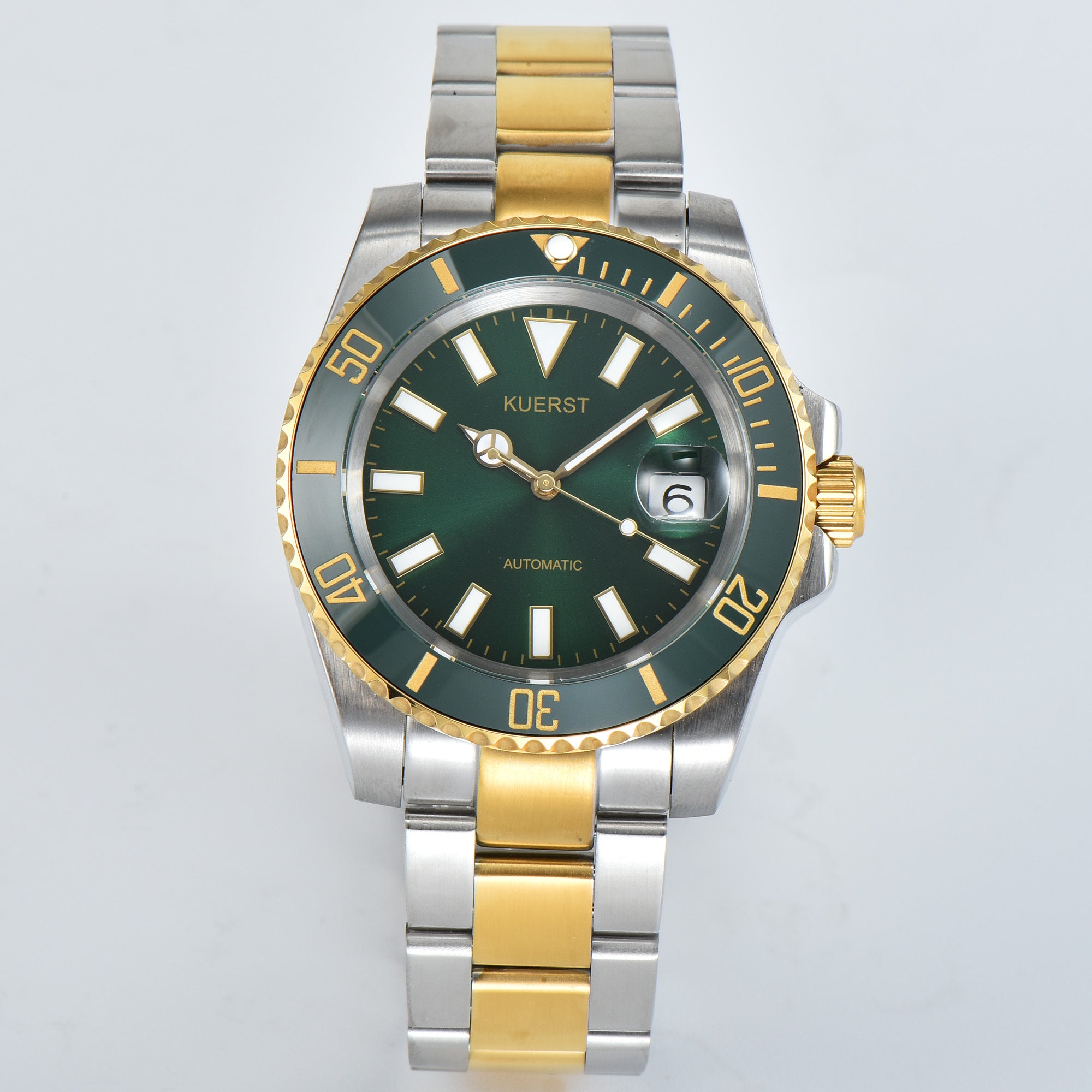 KUERST Steel Strap Mech. Watch Waterproof Night Light Ceramic Ring