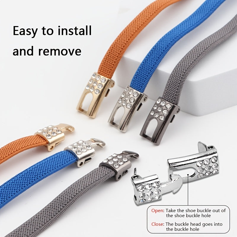 Elastic No Tie Shoelaces With Metal Buckles Quick Lazy Metal Lock Shoe Strings