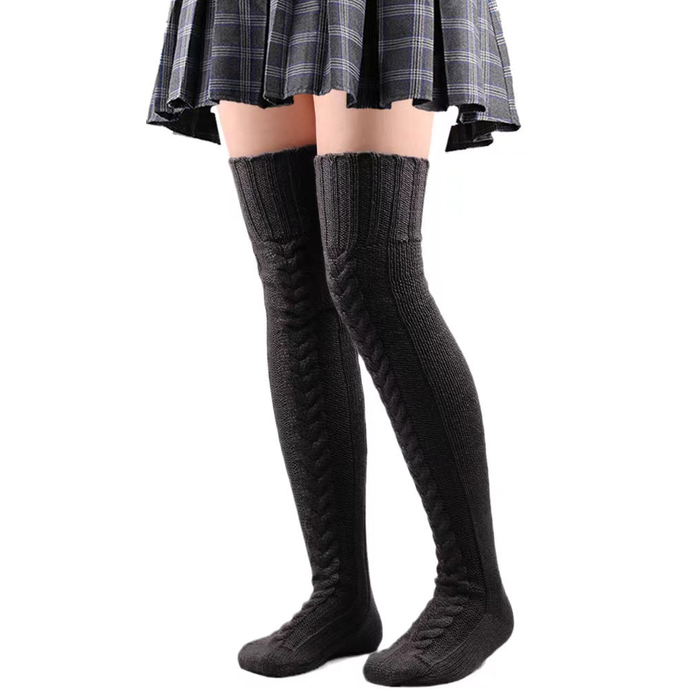 Knit Leg Stocking Thigh Long Warmers Knee Cable Women Boot Socks