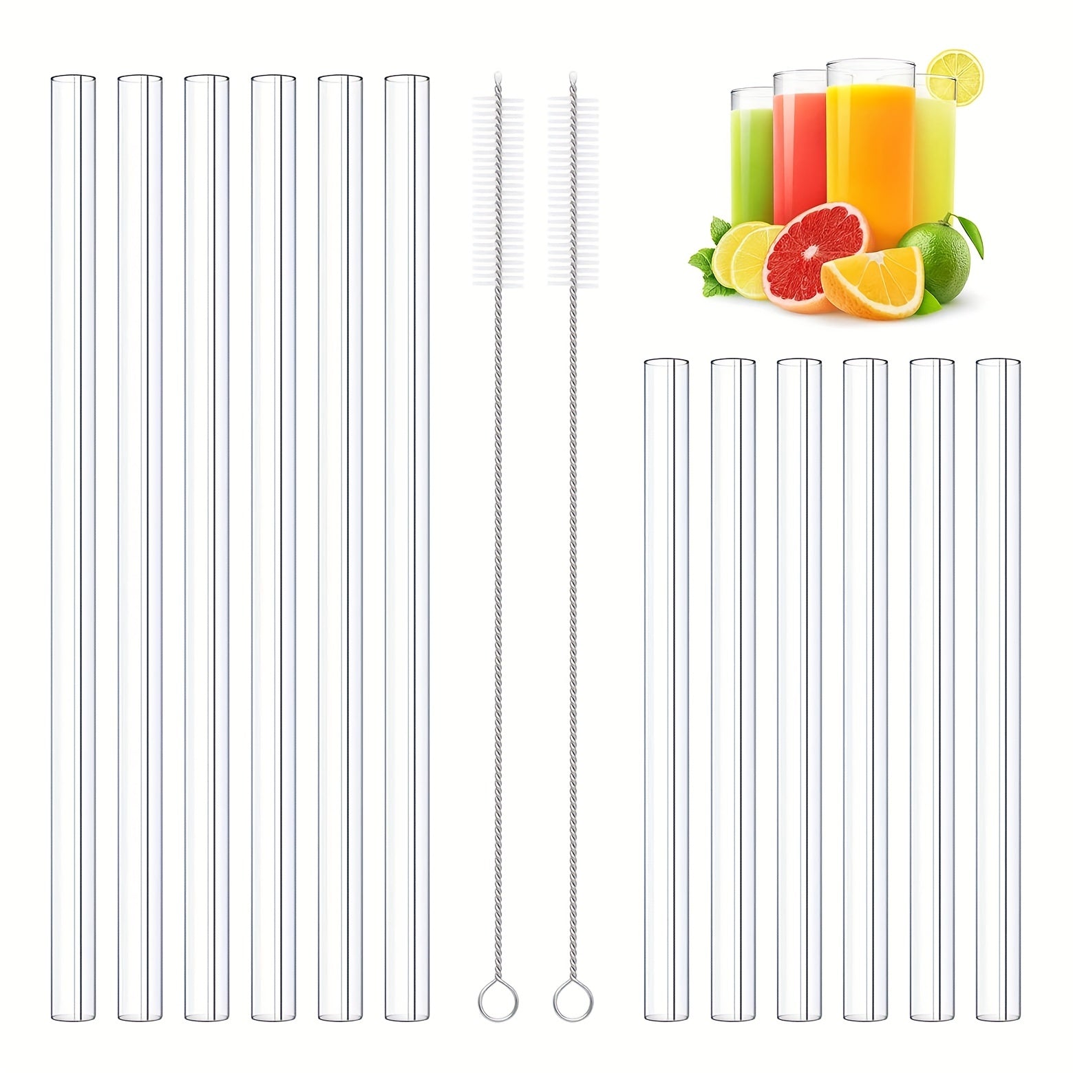 12 Pack Clear Glass Straws Shatter Resistant for Cocktails and Smoothies