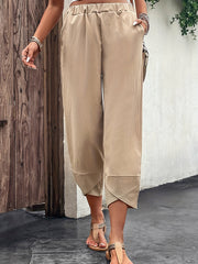 Elastic Waist Cropped Pants Casual Solid Versatile Pants With Pockets