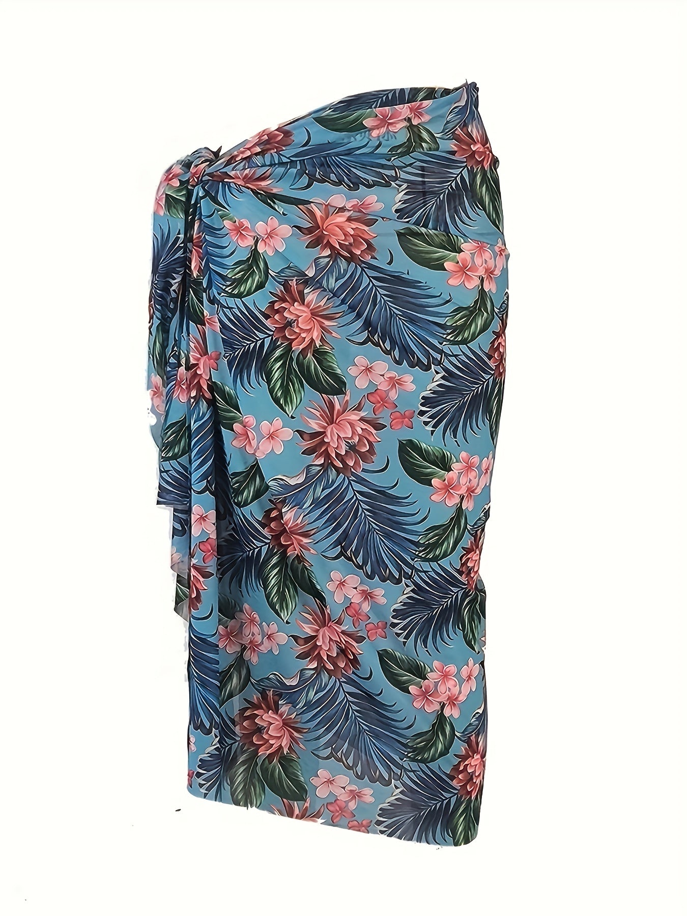 Floral Leaf Print Cover Up Semi Sheer Shawl