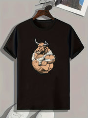 Strong Bull Print Men's Graphic T shirt Casual Comfy Tees For Summer