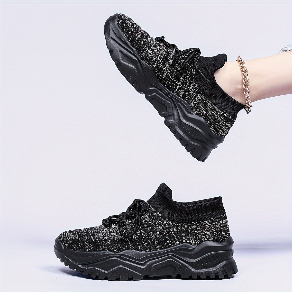 Women's Chunky Lace-up Sneakers for Outdoor Running