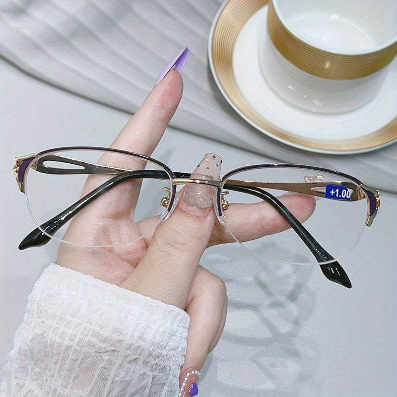 Light Blocking Reading Glasses Oval Semi Rimless Presbyopic Glasses
