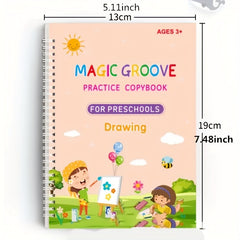 Magic Copybook Set with 4 Books, 1 Pen, 10 Refills, 1 Grip, Practice Book