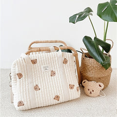 Bear Embroidered Mummy Bag Baby Stroller Hanging Diaper Bag