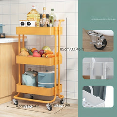 3 Tier Utility Cart Rolling Organization Cart Handle Wheels Storage Shelves